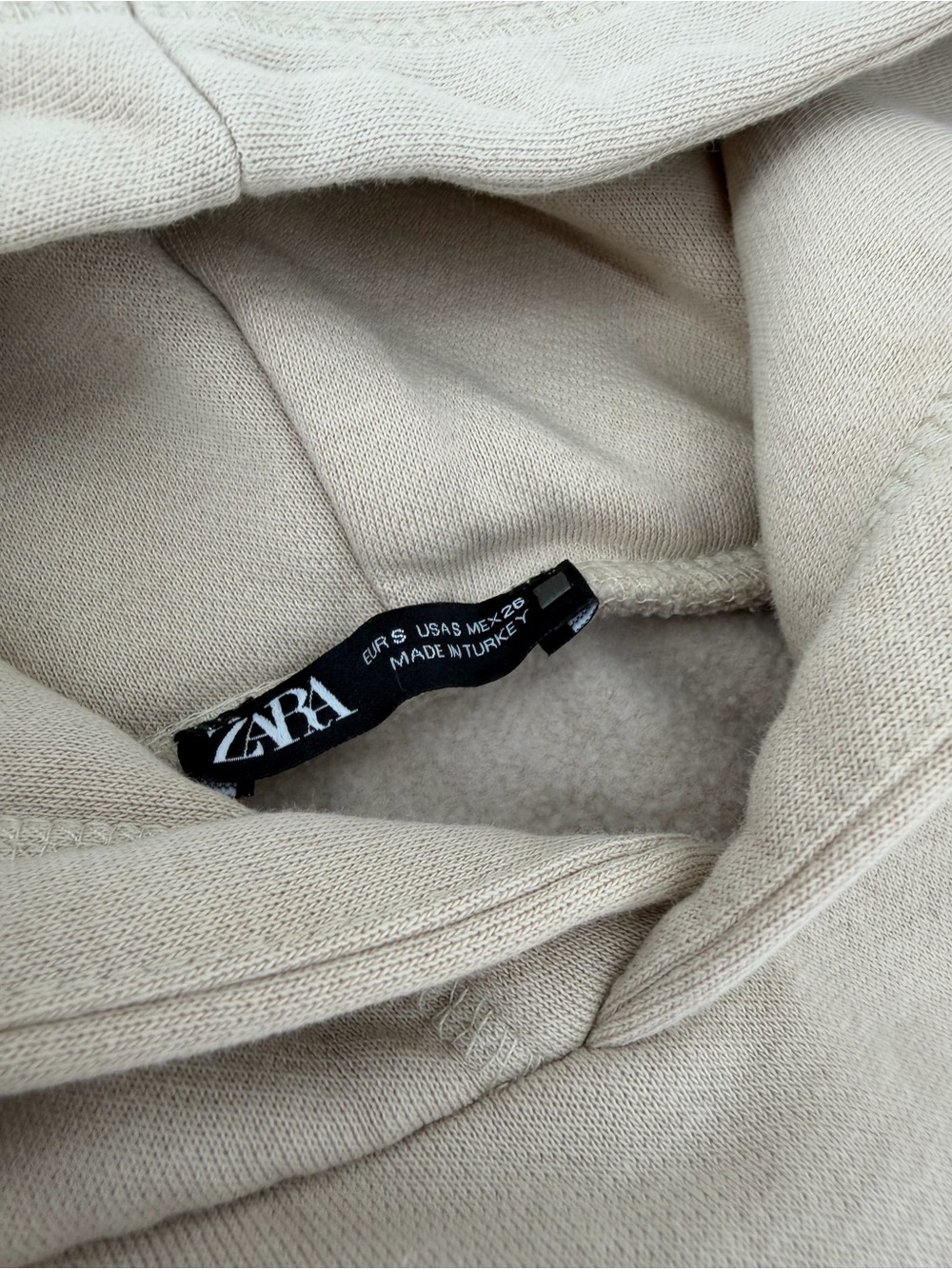 ZARA Beige Cropped Fleece Lined Hoodie Sweatshirt Neutral Tan Women's Size S - Picture 2 of 4